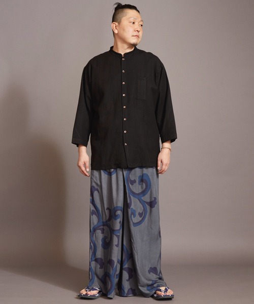 カヤ（カヤ）の「【カヤ】書生バンドカラーメンズシャツ（シャツ/ブラウス・メンズ・ブルー/スミクロ/キナリ・FREE）」の6枚目の写真