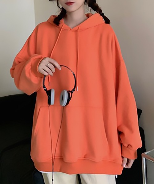 SETUP7(セットアップセブン)の「たっぷりボリュームで華奢見え。【SETUP7】スーパービッグスウェットパーカー KNF ※(パーカー・レディース・レッド/ブラック/ホワイト/オレンジ/ブルー・FREE)」の5枚目の写真