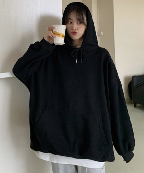 SETUP7(セットアップセブン)の「たっぷりボリュームで華奢見え。【SETUP7】スーパービッグスウェットパーカー KNF ※(パーカー・レディース・レッド/ブラック/ホワイト/オレンジ/ブルー・FREE)」の3枚目の写真