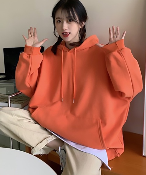 SETUP7(セットアップセブン)の「たっぷりボリュームで華奢見え。【SETUP7】スーパービッグスウェットパーカー KNF ※(パーカー・レディース・レッド/ブラック/ホワイト/オレンジ/ブルー・FREE)」の22枚目の写真