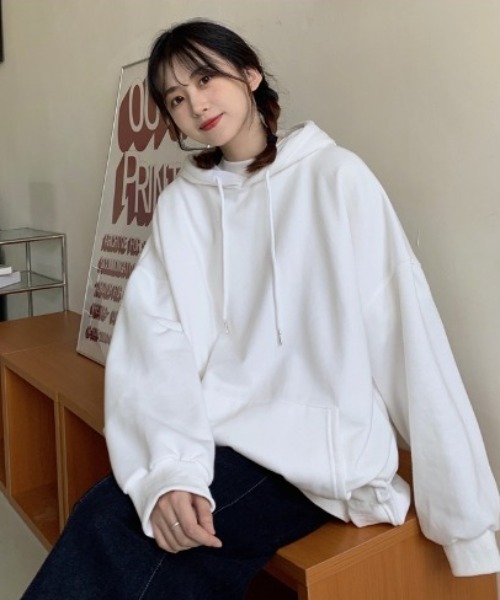 SETUP7(セットアップセブン)の「たっぷりボリュームで華奢見え。【SETUP7】スーパービッグスウェットパーカー KNF ※(パーカー・レディース・レッド/ブラック/ホワイト/オレンジ/ブルー・FREE)」の13枚目の写真