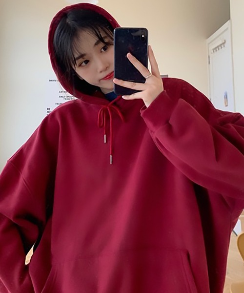 SETUP7(セットアップセブン)の「たっぷりボリュームで華奢見え。【SETUP7】スーパービッグスウェットパーカー KNF ※(パーカー・レディース・レッド/ブラック/ホワイト/オレンジ/ブルー・FREE)」の17枚目の写真