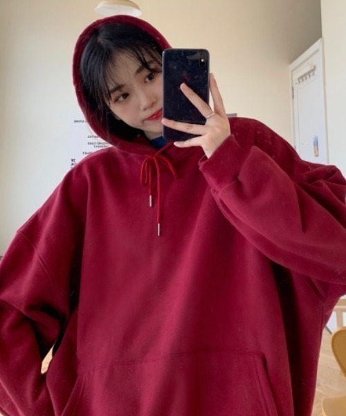 SETUP7(セットアップセブン)の「たっぷりボリュームで華奢見え。【SETUP7】スーパービッグスウェットパーカー KNF ※(パーカー・レディース・レッド/ブラック/ホワイト/オレンジ/ブルー・FREE)」の18枚目の写真