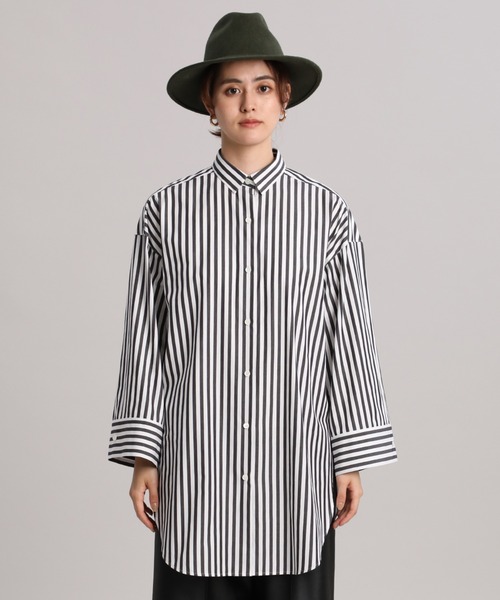 INED（イネド）の「2WAYワイドシャツ（シャツ/ブラウス・レディース・キャメル/ストライプ/オフホワイト・9号/5号）」の7枚目の写真