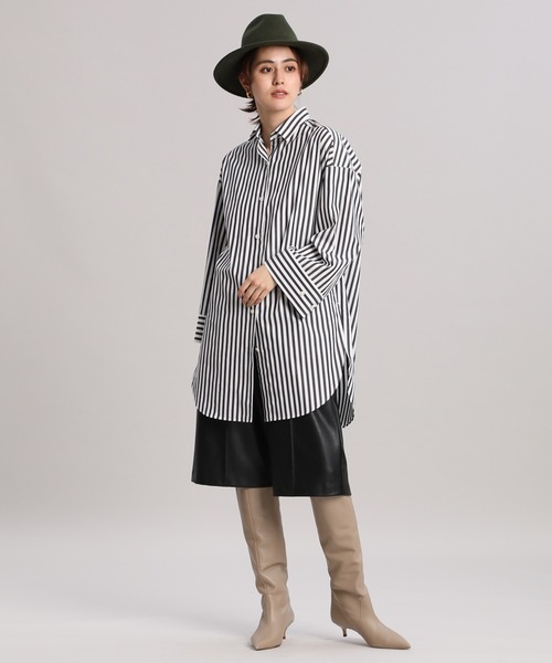 INED（イネド）の「2WAYワイドシャツ（シャツ/ブラウス・レディース・キャメル/ストライプ/オフホワイト・9号/5号）」の12枚目の写真