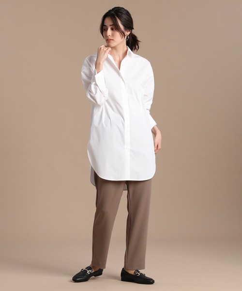 INED（イネド）の「2WAYワイドシャツ（シャツ/ブラウス・レディース・キャメル/ストライプ/オフホワイト・9号/5号）」の4枚目の写真