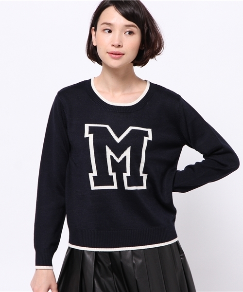 DISCOAT(ディスコート)の「【Discoat】Mロゴプルオーバー(ニット/セーター・レディース・オフホワイト/ネイビー・フリ-)」の1枚目の写真