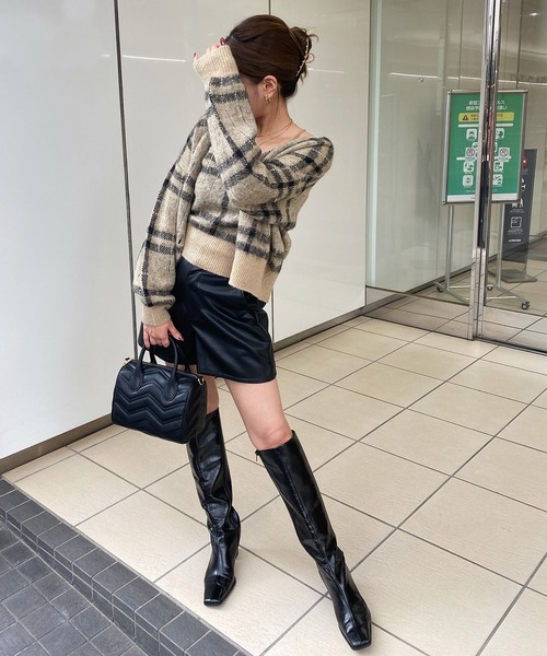 ROYAL PARTY（ロイヤルパーティー）の「シャギーニットアンサンブル（ニット/セーター・レディース・チェック/ブラック/ブルー・FREE）」の15枚目の写真