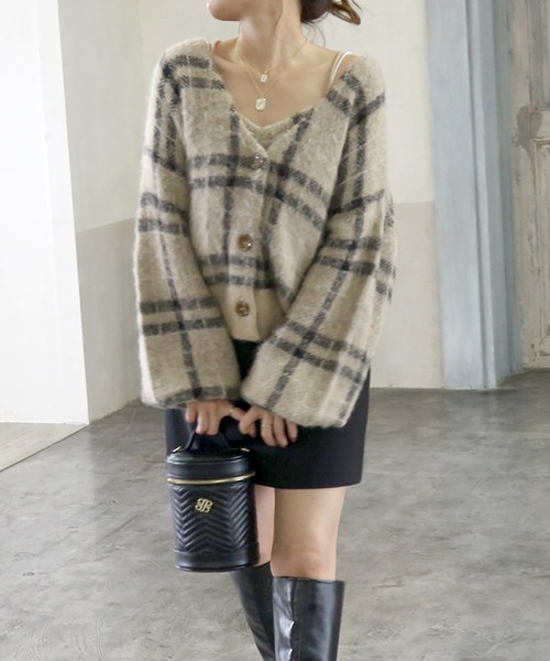 ROYAL PARTY（ロイヤルパーティー）の「シャギーニットアンサンブル（ニット/セーター・レディース・チェック/ブラック/ブルー・FREE）」の14枚目の写真