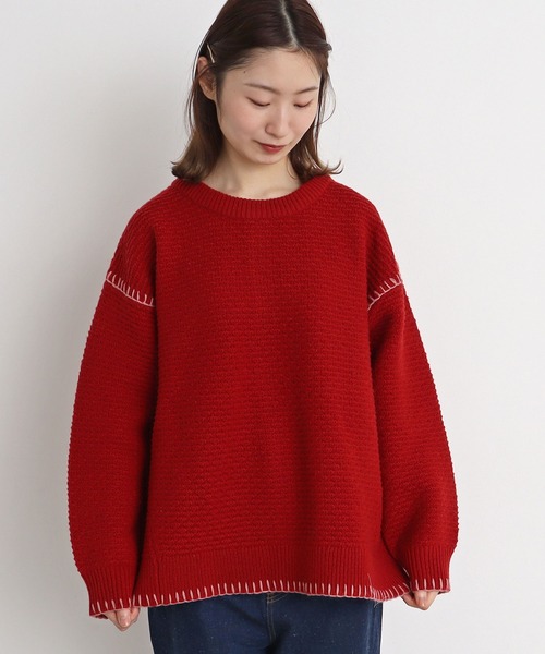 chambre de charme(シャンブルドゥシャーム)の「cdc ウール/ナイロン ブランケットステッチ プルオーバー(ニット/セーター・レディース・ブルー/ホワイト/レッド・FREE)」の3枚目の写真