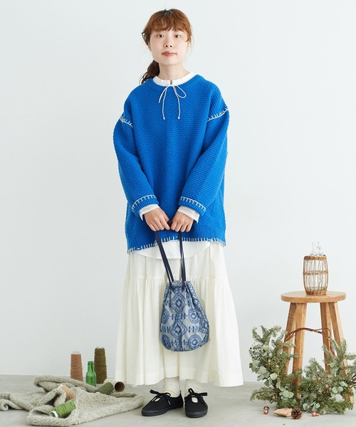 chambre de charme(シャンブルドゥシャーム)の「cdc ウール/ナイロン ブランケットステッチ プルオーバー(ニット/セーター・レディース・ブルー/ホワイト/レッド・FREE)」の14枚目の写真