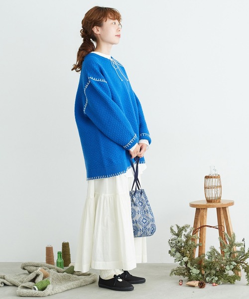 chambre de charme(シャンブルドゥシャーム)の「cdc ウール/ナイロン ブランケットステッチ プルオーバー(ニット/セーター・レディース・ブルー/ホワイト/レッド・FREE)」の22枚目の写真