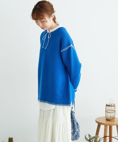 chambre de charme(シャンブルドゥシャーム)の「cdc ウール/ナイロン ブランケットステッチ プルオーバー(ニット/セーター・レディース・ブルー/ホワイト/レッド・FREE)」の19枚目の写真