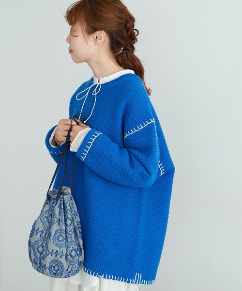 chambre de charme(シャンブルドゥシャーム)の「cdc ウール/ナイロン ブランケットステッチ プルオーバー(ニット/セーター・レディース・ブルー/ホワイト/レッド・FREE)」の17枚目の写真