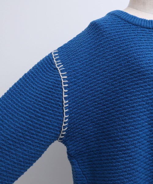chambre de charme(シャンブルドゥシャーム)の「cdc ウール/ナイロン ブランケットステッチ プルオーバー(ニット/セーター・レディース・ブルー/ホワイト/レッド・FREE)」の9枚目の写真