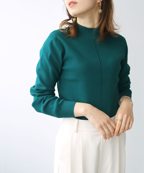 HER CLOSET(ハークローゼット)の「【shemoshelly】フロントピンタックロングスリーブニット(ニット/セーター・レディース・ブラック/ダークグリーン/ブラウン/ブルー/アイボリー/グレイッシュベージュ・M)」の1枚目の写真