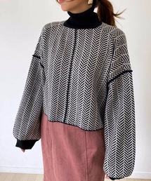 【ZOZO限定アイテム】ヘリンボーン柄ジャガード短丈ニット