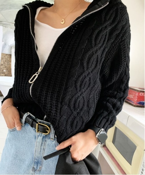 NANING9（ナンニング）の「NANING9 ニットジップパーカー（パーカー・レディース・ブラック・FREE）」の2枚目の写真