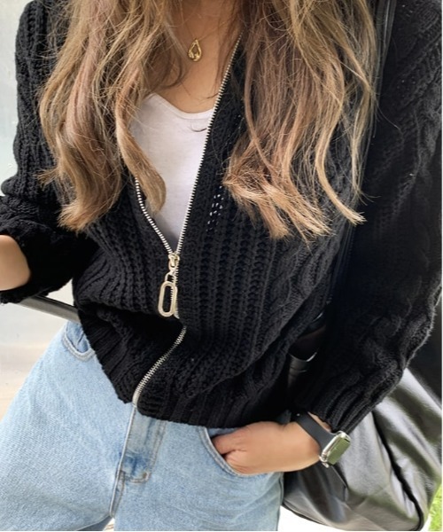 NANING9（ナンニング）の「NANING9 ニットジップパーカー（パーカー・レディース・ブラック・FREE）」の3枚目の写真