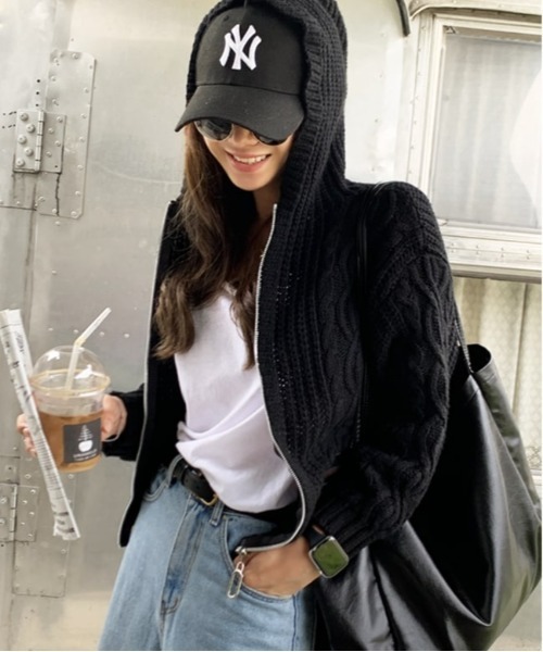 NANING9（ナンニング）の「NANING9 ニットジップパーカー（パーカー・レディース・ブラック・FREE）」の4枚目の写真