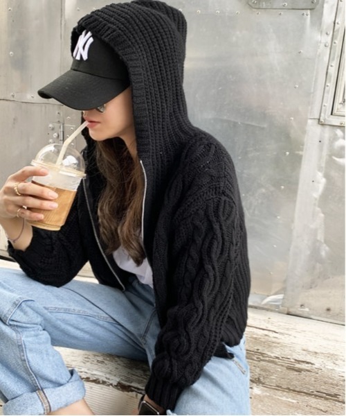 NANING9（ナンニング）の「NANING9 ニットジップパーカー（パーカー・レディース・ブラック・FREE）」の5枚目の写真