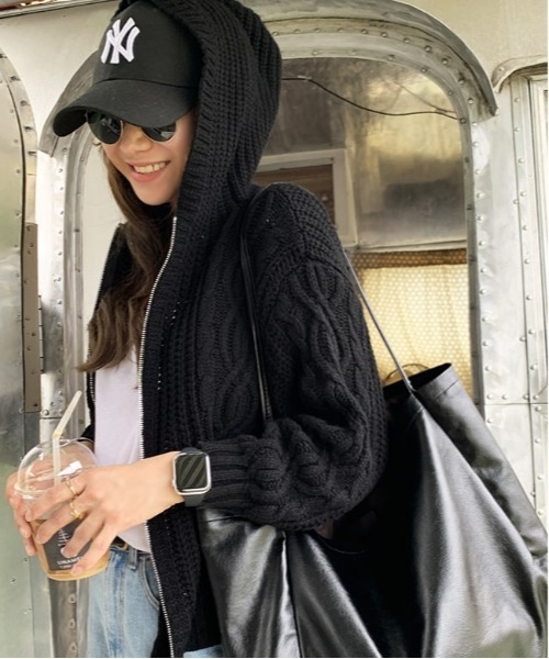 NANING9（ナンニング）の「NANING9 ニットジップパーカー（パーカー・レディース・ブラック・FREE）」の7枚目の写真