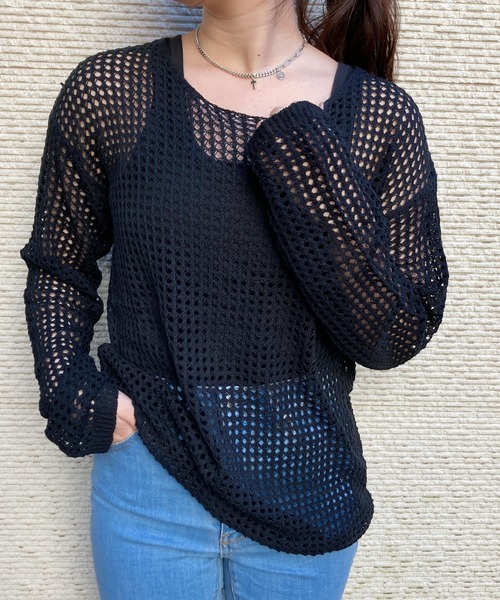 Loco Ocean（ロコオーシャン）の「ルーズ メッシュ シアーニットプルオーバー（ニット/セーター・レディース・ホワイト/ブラック/ベージュ/ブラウン・FREE）」の3枚目の写真