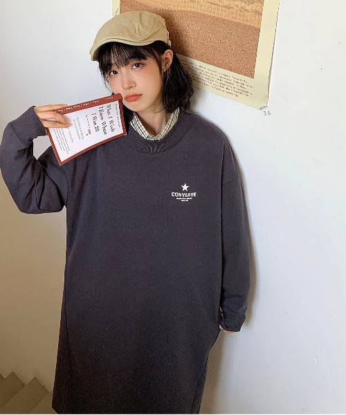 CONVERSE（コンバース）の「【neos -addictive design-】CONVERSE コンバース ルーズシルエット ロゴ スウェット ロング ワンピース（ワンピース・レディース・チャコールグレー/パープル/オフホワイト・MEDIUM/LARGE）」の7枚目の写真