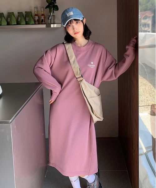 CONVERSE（コンバース）の「【neos -addictive design-】CONVERSE コンバース ルーズシルエット ロゴ スウェット ロング ワンピース（ワンピース・レディース・チャコールグレー/パープル/オフホワイト・MEDIUM/LARGE）」の12枚目の写真