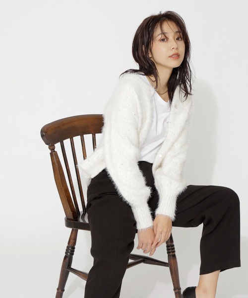 NATURAL BEAUTY BASIC（ナチュラルビューティーベーシック）の「ミックスヤーン×シャギーカーディガン（カーディガン/ボレロ・レディース・オフホワイト/ブルー/オレンジ・MEDIUM）」の2枚目の写真