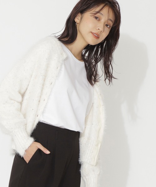 NATURAL BEAUTY BASIC（ナチュラルビューティーベーシック）の「ミックスヤーン×シャギーカーディガン（カーディガン/ボレロ・レディース・オフホワイト/ブルー/オレンジ・MEDIUM）」の4枚目の写真