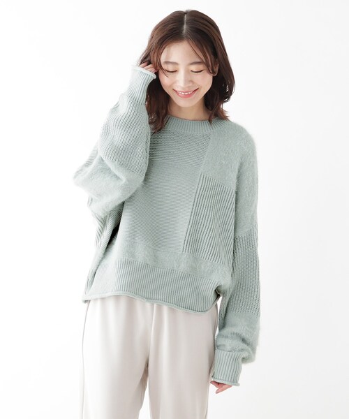 SHOO・LA・RUE（シューラルー）の「◆パッチワーク風デザインニットプルオーバー（ニット/セーター・レディース・ライトグリーン/ナチュラル/ダークブラウン・00）」の7枚目の写真