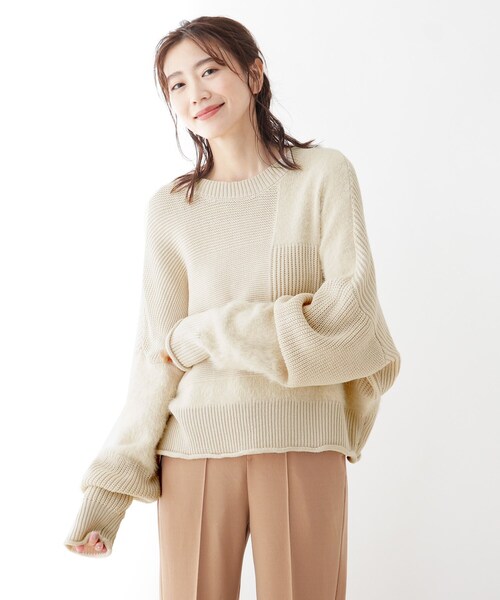 SHOO・LA・RUE（シューラルー）の「◆パッチワーク風デザインニットプルオーバー（ニット/セーター・レディース・ライトグリーン/ナチュラル/ダークブラウン・00）」の5枚目の写真