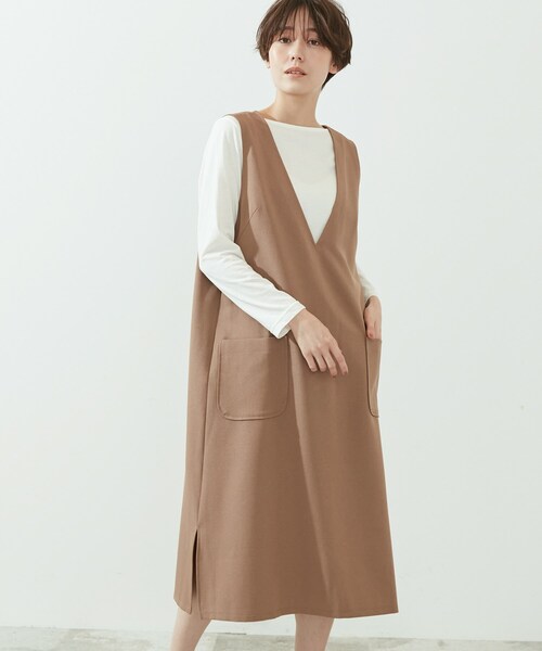 SHOO・LA・RUE(シューラルー)の「◆【2点セット】ウール調ロングジャンドレ(スカート・レディース・ブラック/ダークブラウン/ベージュ・02/03/04)」の1枚目の写真