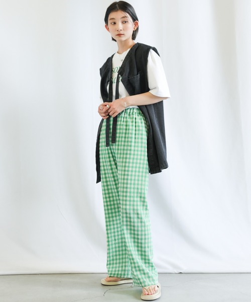 select MOCA(セレクトモカ)の「2022 SS ギンガムチェックワイドパンツ(スラックス・レディース・グリーン/ブルー/オレンジ・FREE)」の9枚目の写真