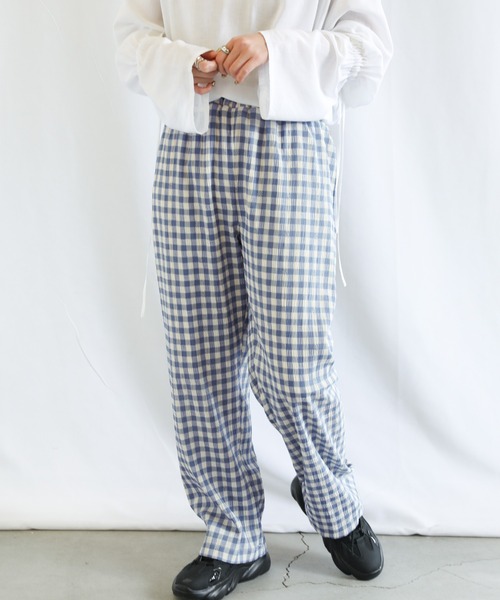 select MOCA(セレクトモカ)の「2022 SS ギンガムチェックワイドパンツ(スラックス・レディース・グリーン/ブルー/オレンジ・FREE)」の13枚目の写真
