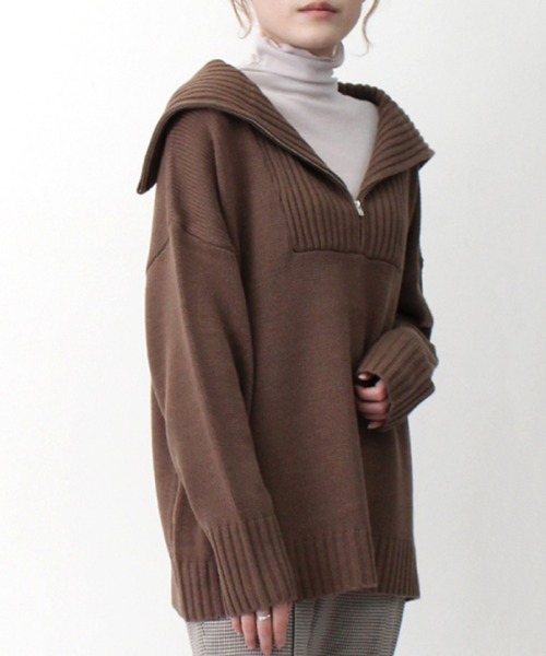 STYLEBLOCK(スタイルブロック)の「ハーフZIPニットプルオーバー(ニット/セーター・レディース・モカ/ブラック/ピンク/オフホワイト・M)」の4枚目の写真