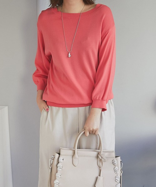 un dix cors(アンディコール)の「これ一枚で決まる 5分袖ニットプルオーバー(ニット/セーター・レディース・ホワイト/ブラック/チャコールグレー/グリーン/イエロー/ピンク・FREE)」の6枚目の写真