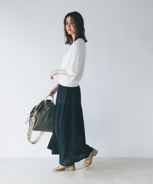 un dix cors(アンディコール)の「これ一枚で決まる 5分袖ニットプルオーバー(ニット/セーター・レディース・ホワイト/ブラック/チャコールグレー/グリーン/イエロー/ピンク・FREE)」の7枚目の写真