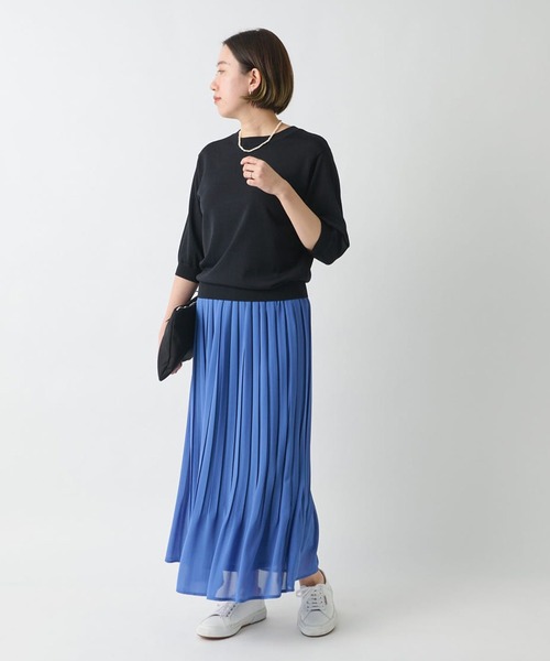 un dix cors(アンディコール)の「これ一枚で決まる 5分袖ニットプルオーバー(ニット/セーター・レディース・ホワイト/ブラック/チャコールグレー/グリーン/イエロー/ピンク・FREE)」の17枚目の写真