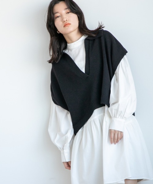 LOWRYS FARM（ローリーズファーム）の「スキッパーチビベスト　263037（ベスト・レディース・ブラック/オフホワイト/ピンク・FREE）」の3枚目の写真