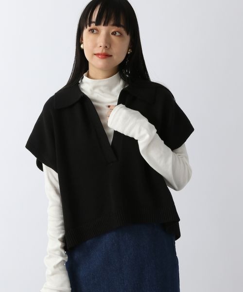 LOWRYS FARM（ローリーズファーム）の「スキッパーチビベスト　263037（ベスト・レディース・ブラック/オフホワイト/ピンク・FREE）」の6枚目の写真