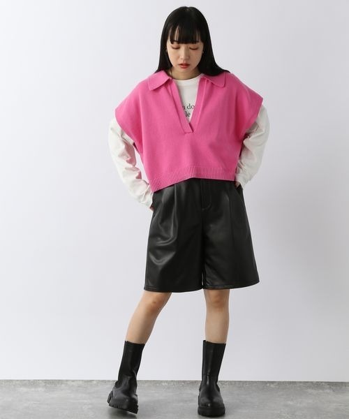 LOWRYS FARM（ローリーズファーム）の「スキッパーチビベスト　263037（ベスト・レディース・ブラック/オフホワイト/ピンク・FREE）」の8枚目の写真