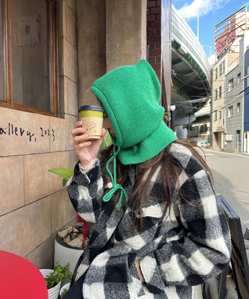 StyleSea（スタイルシー）の「リブニットバラクラバ /フードウォーマー（ニットキャップ/ビーニー・レディース・ブラック/ブラウン/オリーブ/アイボリー/チャコールグレー/ブルー/ピンク/グレー/ライトグレー/ブルー系/ライトピンク/モカ/ホワイト系その他/ブラック系その他/グレー系その他/グレイッシュベージュ/グリーン/サンドベージュ・FREE）」の14枚目の写真