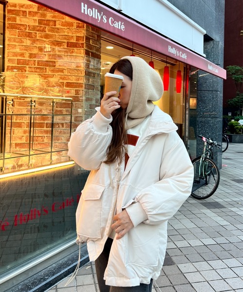 StyleSea（スタイルシー）の「リブニットバラクラバ /フードウォーマー（ニットキャップ/ビーニー・レディース・ブラック/ブラウン/オリーブ/アイボリー/チャコールグレー/ブルー/ピンク/グレー/ライトグレー/ブルー系/ライトピンク/モカ/ホワイト系その他/ブラック系その他/グレー系その他/グレイッシュベージュ/グリーン/サンドベージュ・FREE）」の11枚目の写真