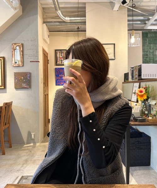 StyleSea（スタイルシー）の「リブニットバラクラバ /フードウォーマー（ニットキャップ/ビーニー・レディース・ブラック/ブラウン/オリーブ/アイボリー/チャコールグレー/ブルー/ピンク/グレー/ライトグレー/ブルー系/ライトピンク/モカ/ホワイト系その他/ブラック系その他/グレー系その他/グレイッシュベージュ/グリーン/サンドベージュ・FREE）」の20枚目の写真