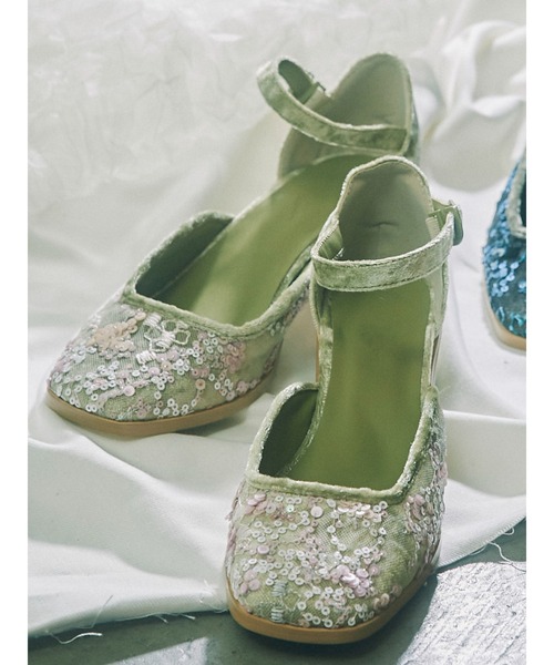 merry jenny（メリージェニー）の「スパンコールベロアミュール（パンプス・レディース・カーキ/ライトグリーン・MEDIUM/LARGE）」の18枚目の写真