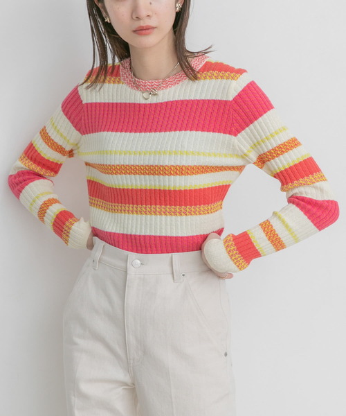 KBF（ケイビーエフ）の「マルチボーダーニット（ニット/セーター・レディース・ピンク系その他/ブルー系その他/ホワイト系その他・ONE）」の3枚目の写真