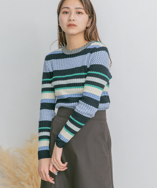 KBF（ケイビーエフ）の「マルチボーダーニット（ニット/セーター・レディース・ピンク系その他/ブルー系その他/ホワイト系その他・ONE）」の11枚目の写真