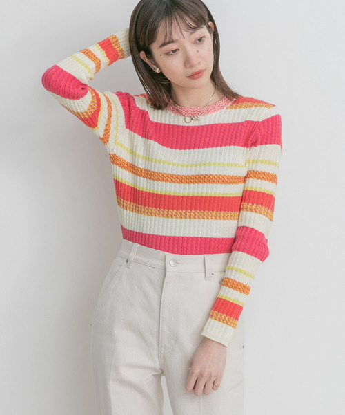 KBF（ケイビーエフ）の「マルチボーダーニット（ニット/セーター・レディース・ピンク系その他/ブルー系その他/ホワイト系その他・ONE）」の17枚目の写真